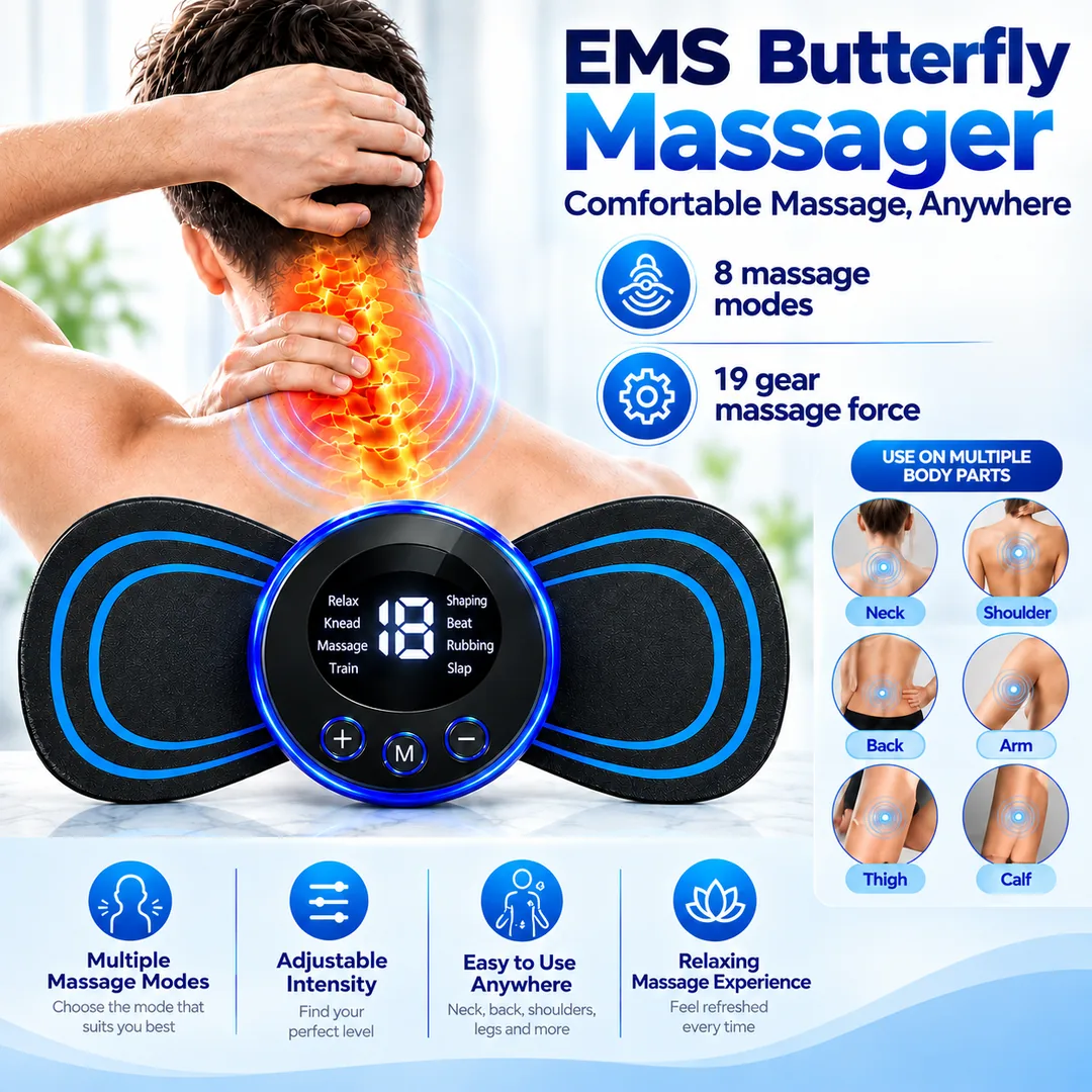 Imported Mini Pain Relief EMS Butterfly Massager | Rechargeable